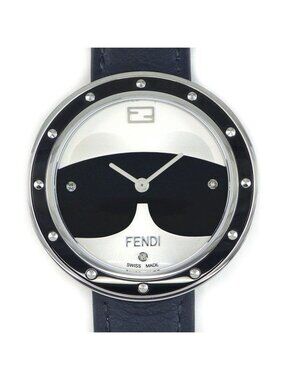 Fendi Watch My Way Black Silver Dial Leather Strap SS Quartz Analog